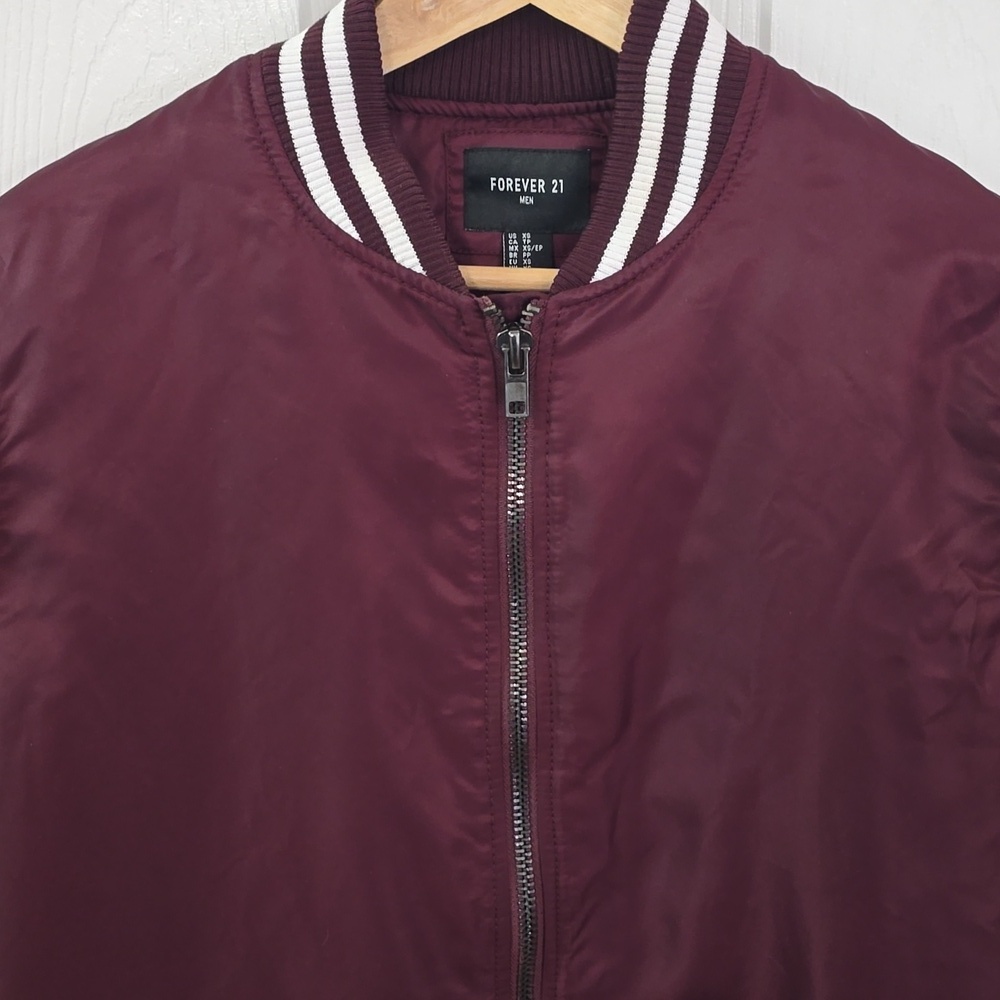 Forever 21 Men Longline Bomber Jacket Burgundy Size XS - Picture 5 of 15